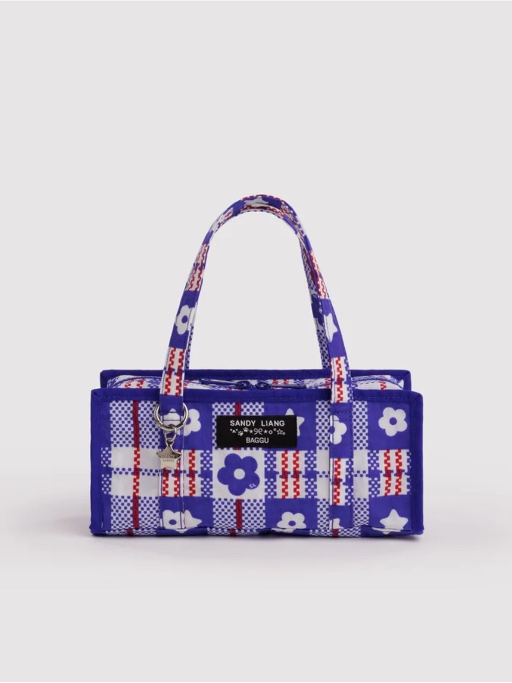 Sandy Liang Blue Floral Checker Mini Tote